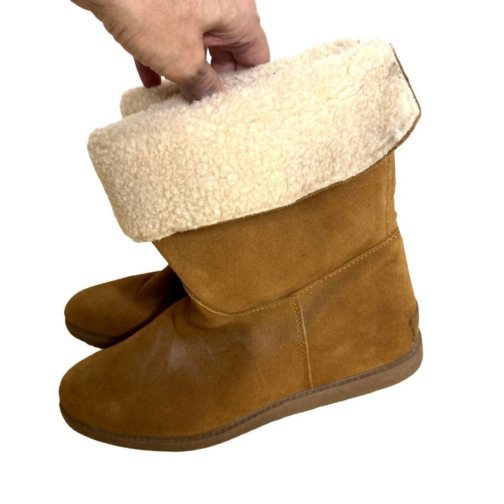 Bass Aria Womens Suede Leather Boots Booties Faux Shearling Tan 10 - Picture 4 of 12